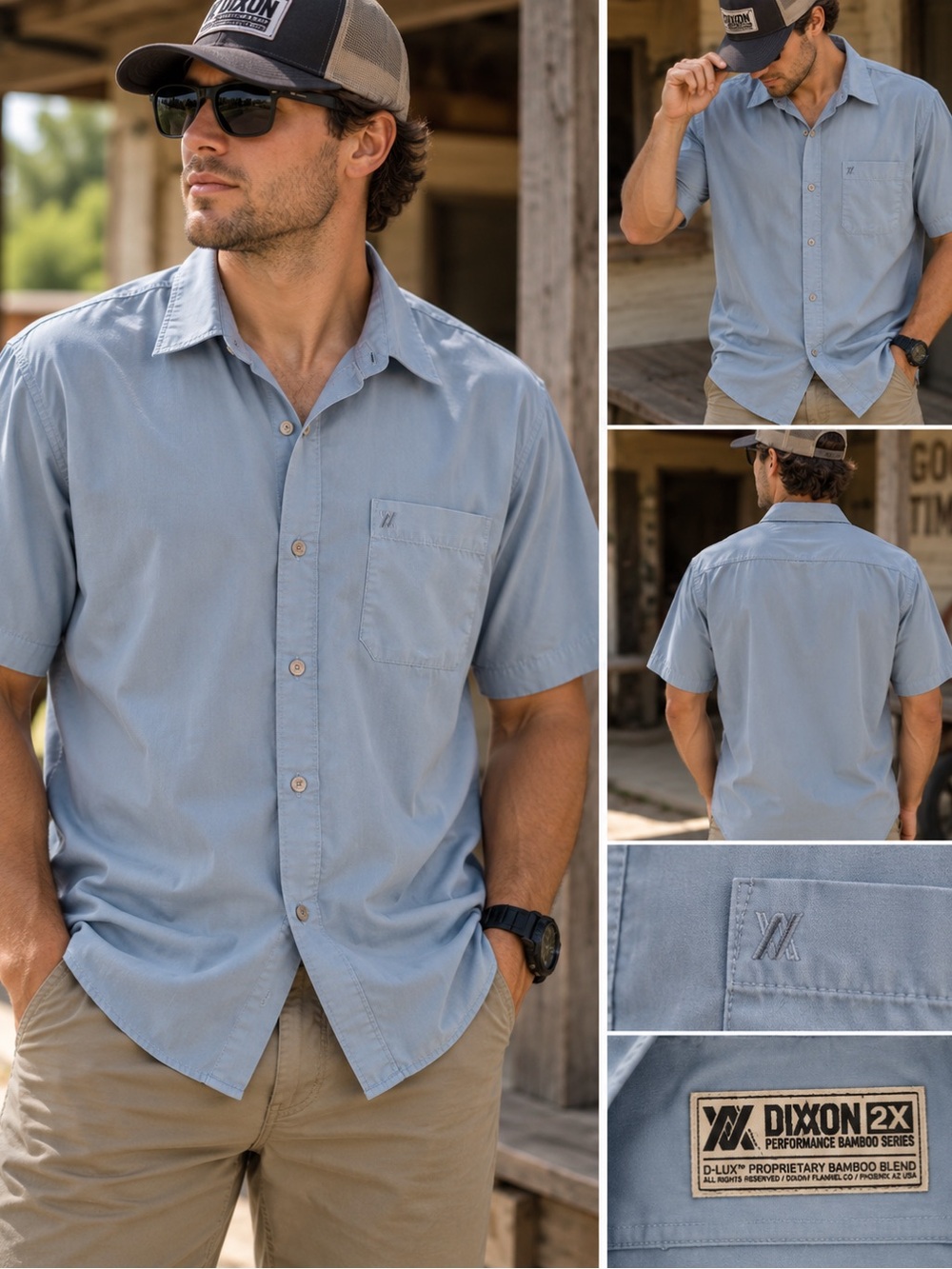 DIXXON Men’s Short Sleeve Button-Down Shirt in Light Blue